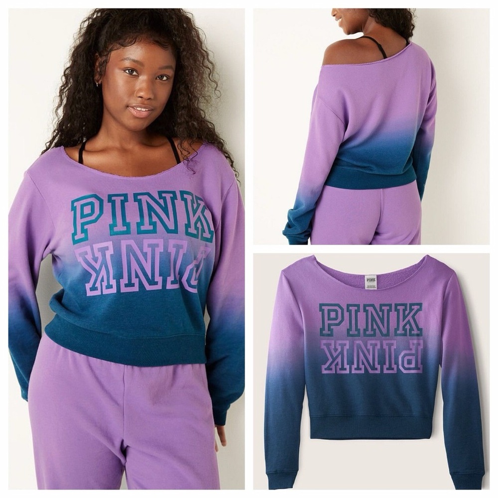 Victoria's Secret PINK Ombre Dip Dye Off The Shoulder Crew Sweatshirt
